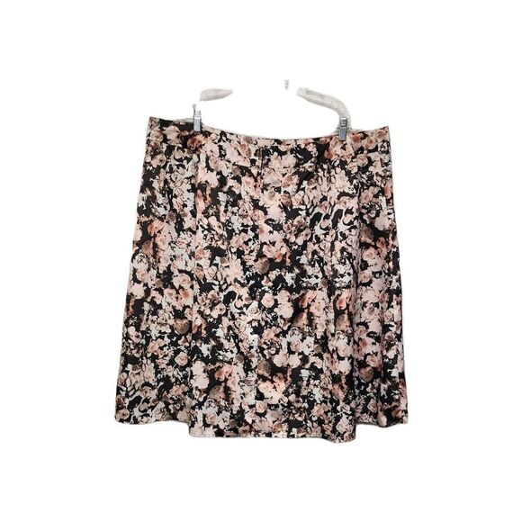 CJ Banks Womens A-Line Pleated Floral Midi Skirt Size 22W Pink & Brown - Picture 1 of 7